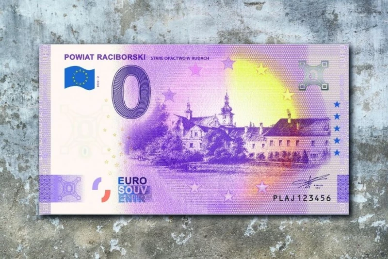 Banknot kolekcjonerski 0 euro z wizerunkiem Starego Opactwa w Rudach